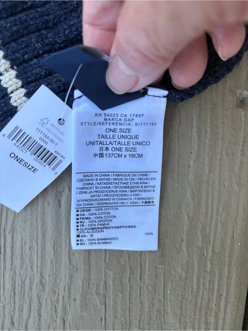GAP Navy Cable Knit Kids Scarf with White Stripe Trim